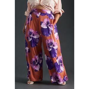 Hutch Floral High Waisted Wide Leg Pants in Brown Motif Size XLP
